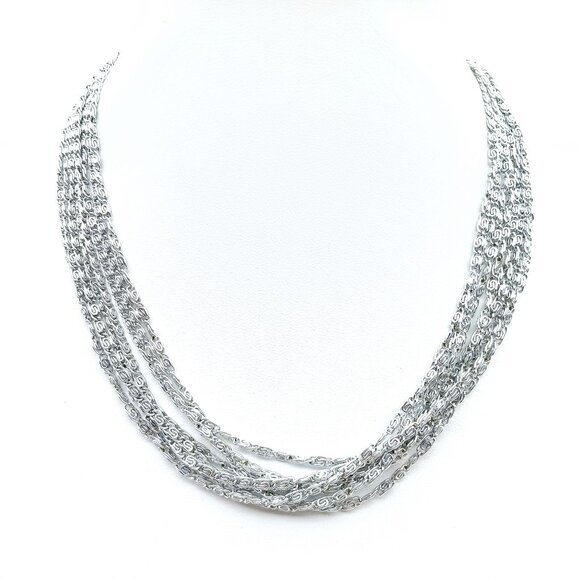 Vintage Sarah Coventry Silvery Cascade Necklace, Multi Strand Eloxal Aluminum - Picture 1 of 3